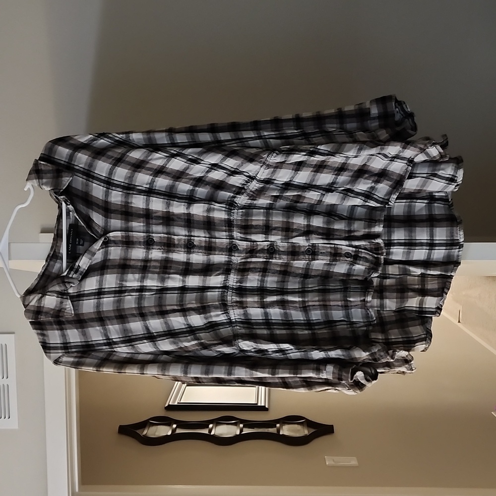 🤎🖤 Lane Bryant Plus Size Black/Cream Plaid Long Sleeve Top 26/28P 🖤🤎